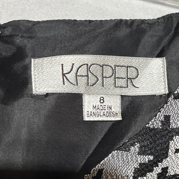 Kasper Sheath Dress Womens 8 Black Grey Houndstooth Midi Stretch Office - Picture 10 of 13